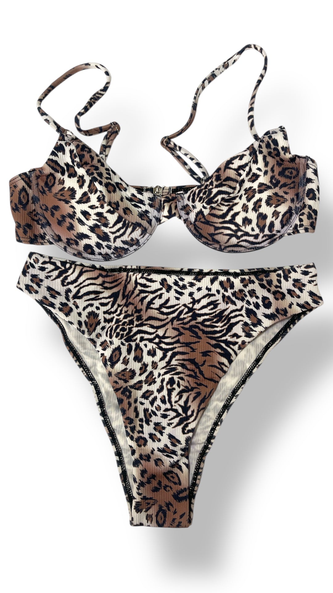 Animal Print Bandeau Bikini Set – Adjustable Tie Design