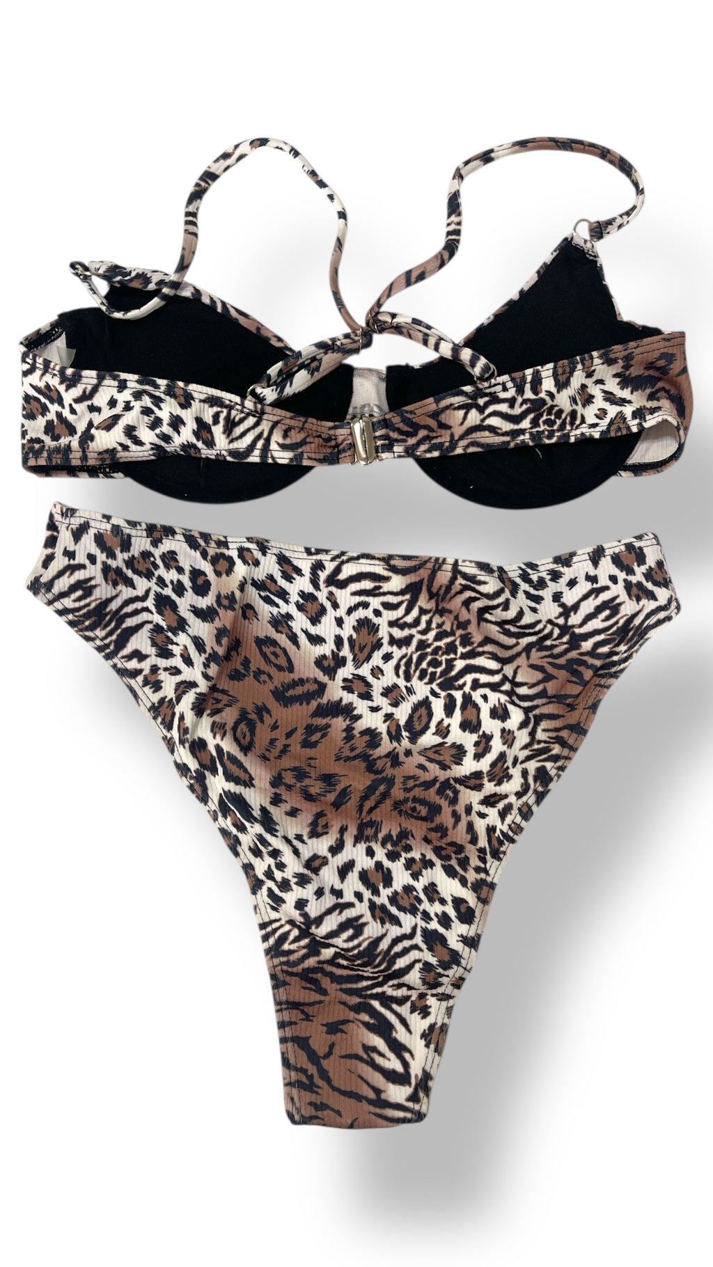 Animal Print Bandeau Bikini Set – Adjustable Tie Design