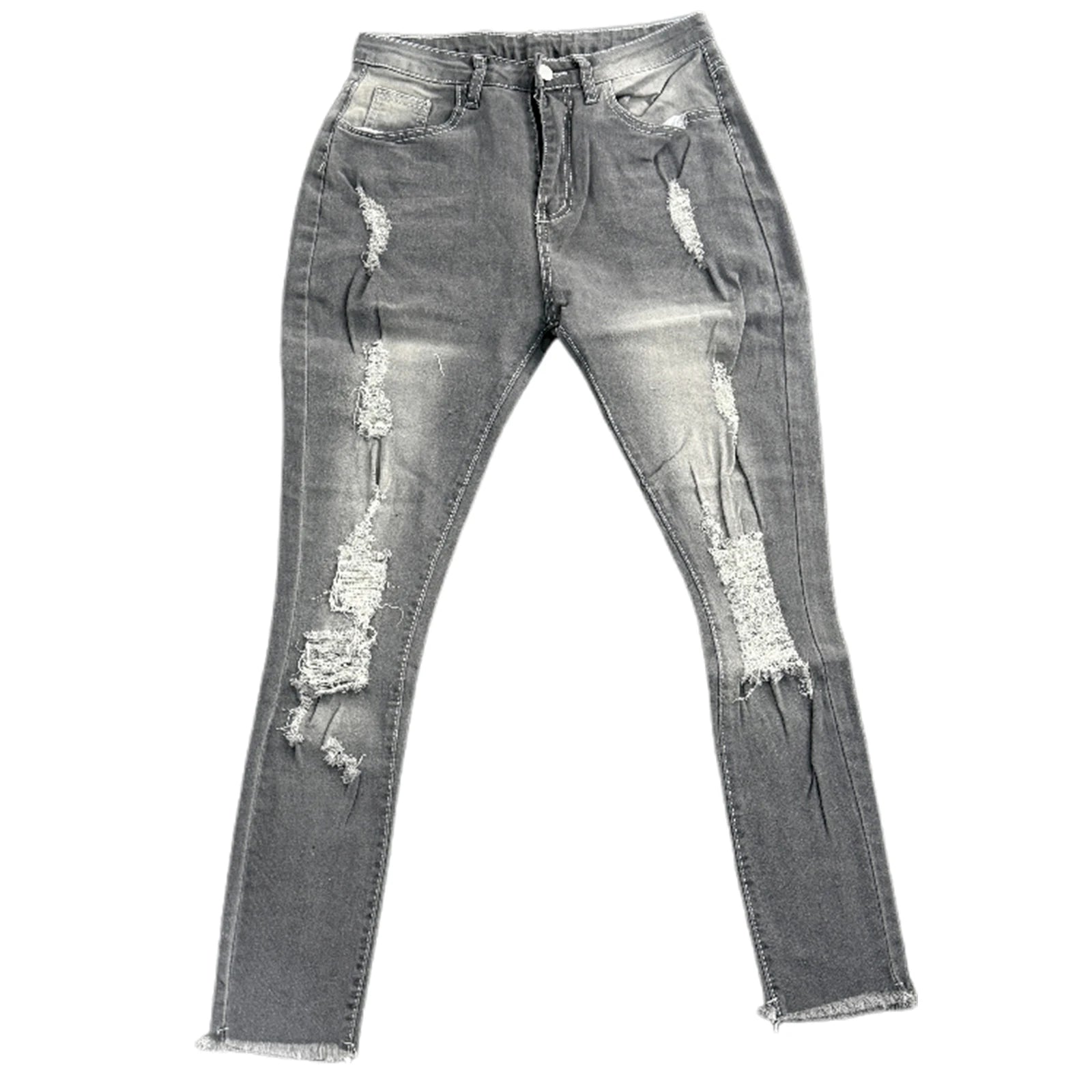 Ladies High Waist Skinny Ripped Denim Jeans – Stretch Slim Fit Casual Streetwear (Blue)