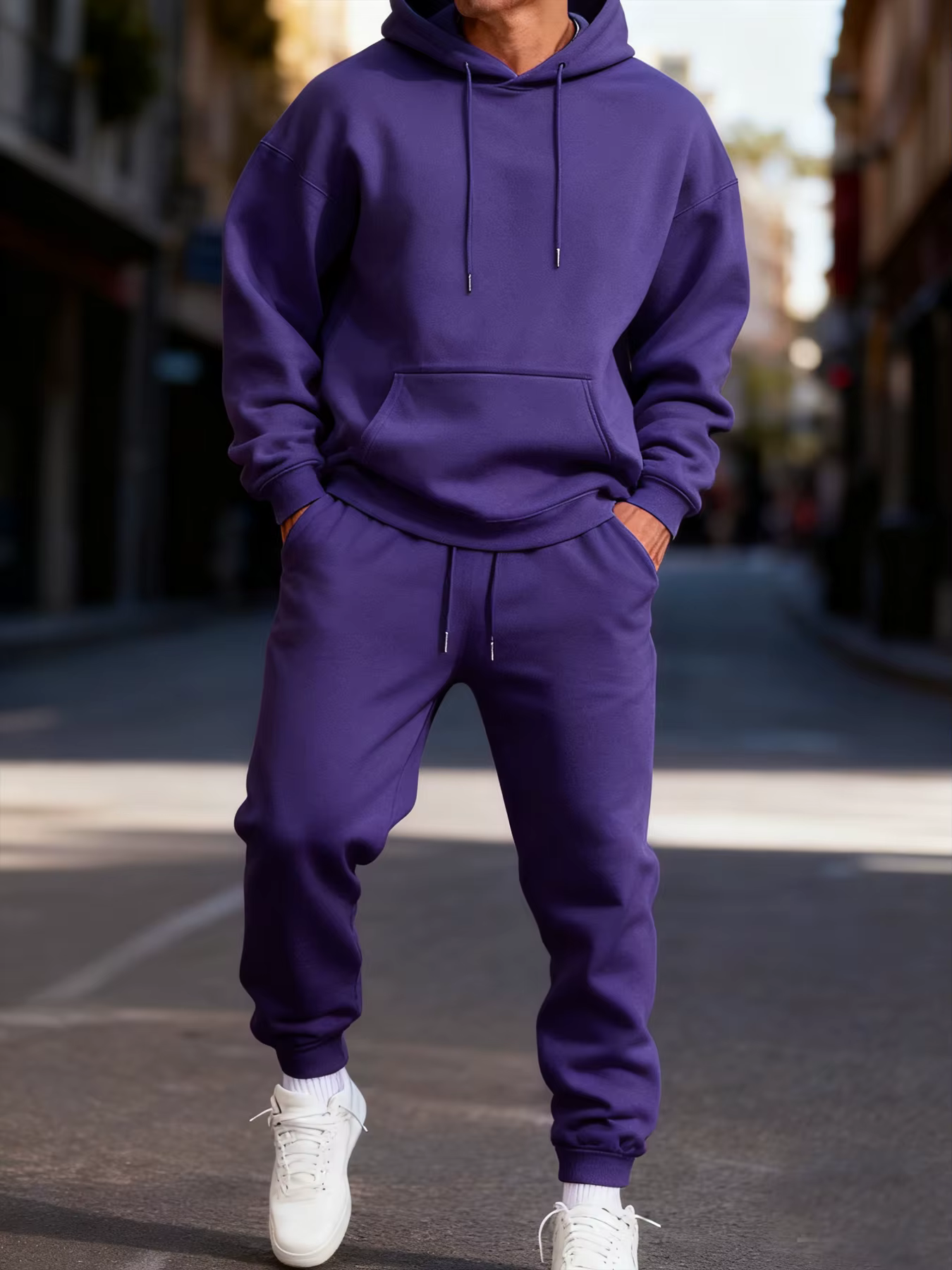 Man's Hoodie Set Winter Solid Color Two Pices Sets Long-Length