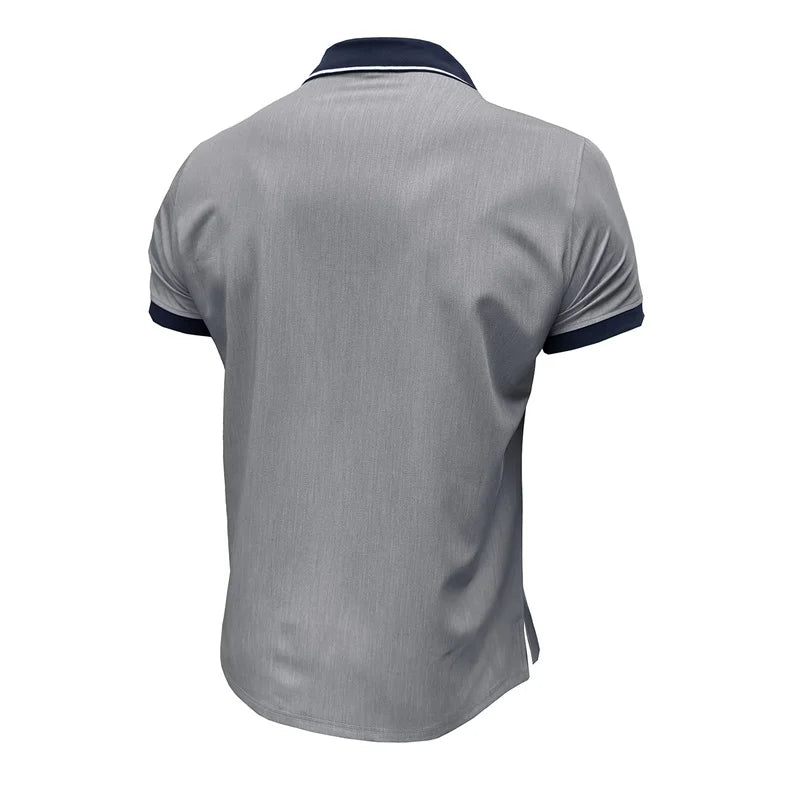 Men’s Short Sleeve Denim Shirt – Patchwork Design, Turn-Down Collar, Button Closure – Casual Summer Fashion