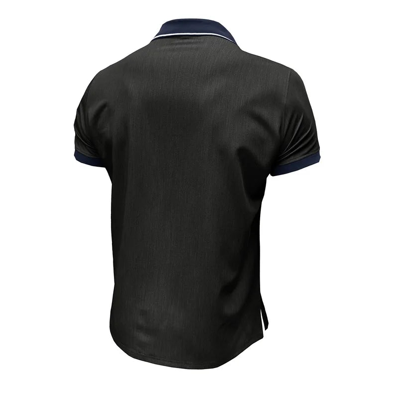 Men’s Short Sleeve Denim Shirt – Patchwork Design, Turn-Down Collar, Button Closure – Casual Summer Fashion