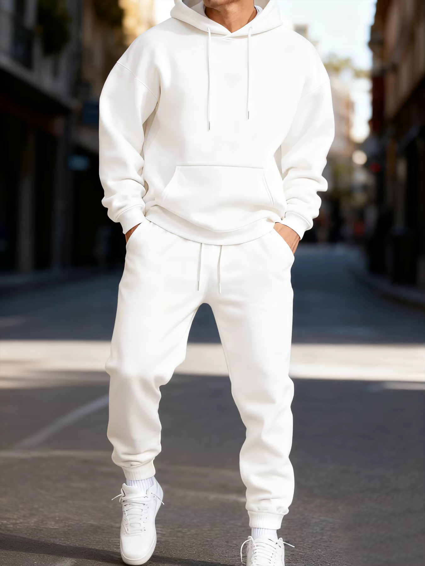 Man's Hoodie Set Winter Solid Color Two Pices Sets Long-Length