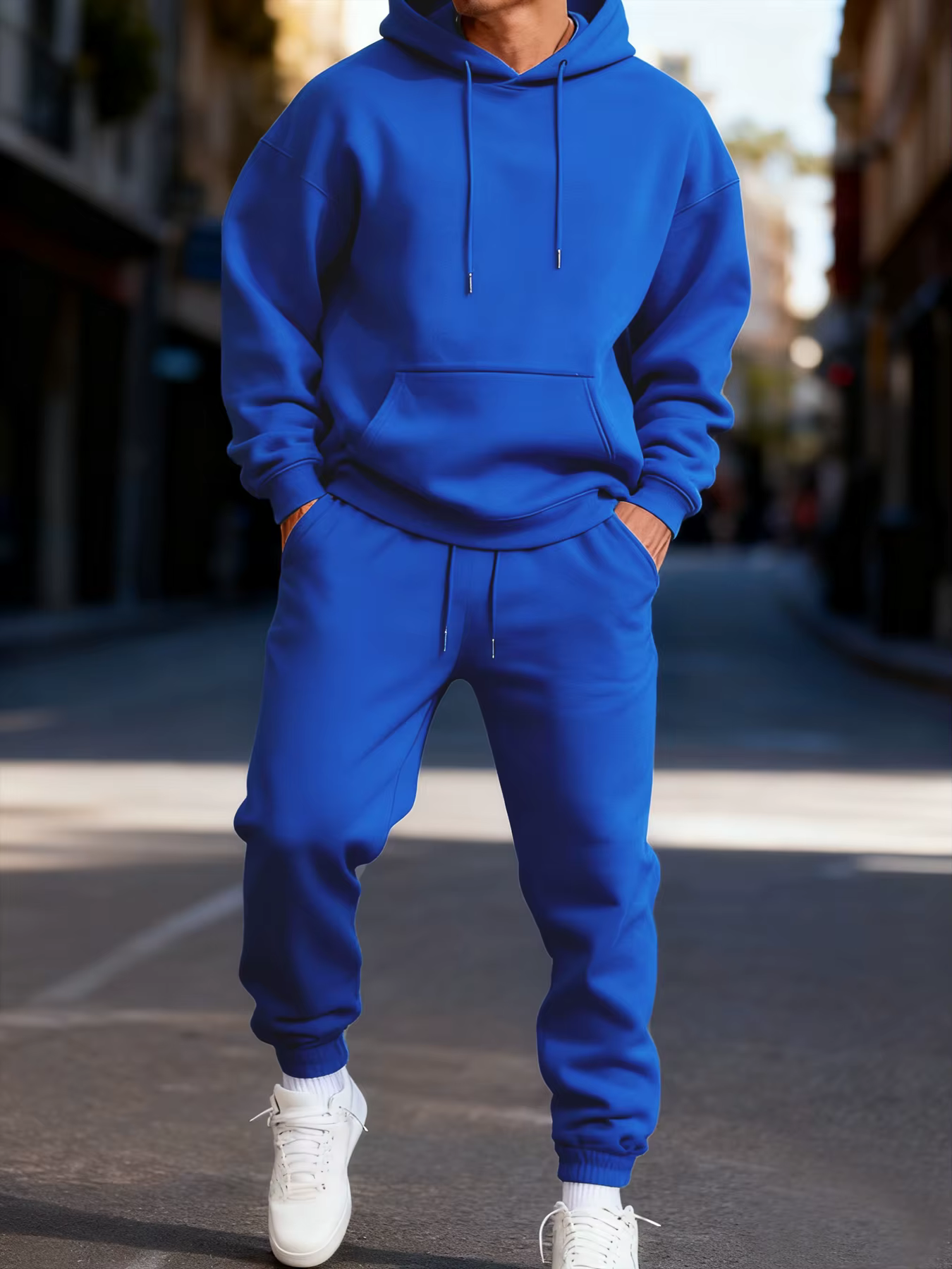 Man's Hoodie Set Winter Solid Color Two Pices Sets Long-Length