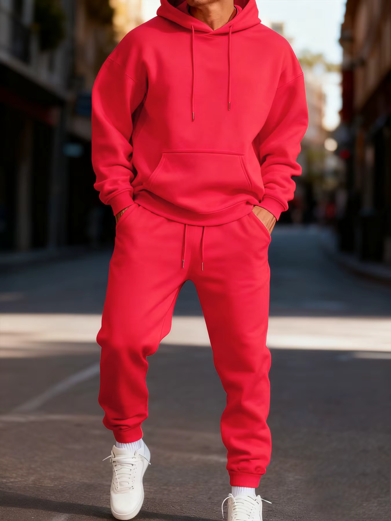 Man's Hoodie Set Winter Solid Color Two Pices Sets Long-Length