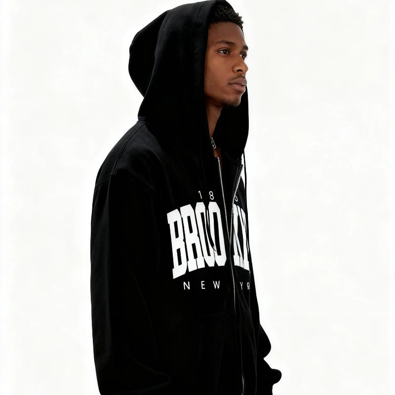 Men’s Classic Zip-Up Fleece Hoodie – Casual Winter Comfort (Black)