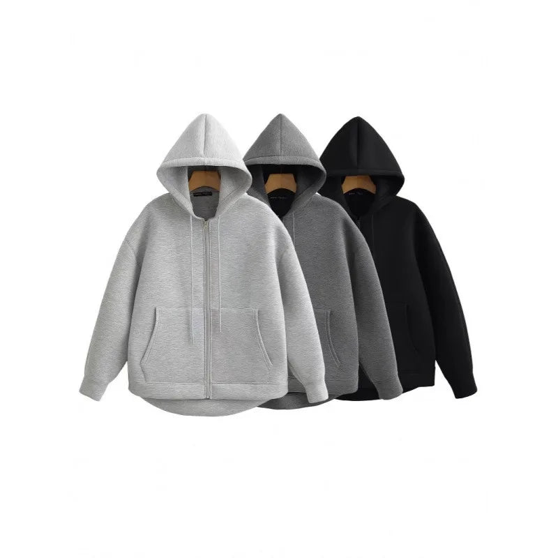 Women’s Oversized Zip-Up Hoodie – Long Sleeve Casual Fleece Jacket